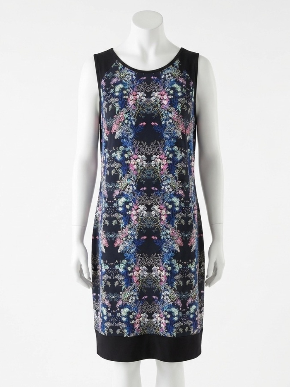 Nicole by Nicole Miller Shift Dress Black Floral Mirror Print Sleeveless Size L